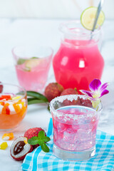 Lychee jelly, seasonal fruit and beautifully decorated Thai dessert concept.