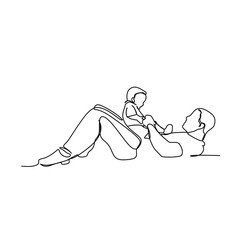 Father and son playing on the ground. Continuous one line drawing vector illustration