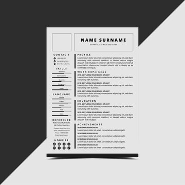 black white minimalist Resume CV curriculum vitae Template