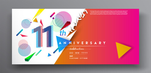 Obraz premium 11th years anniversary logo, vector design birthday celebration with colorful geometric isolated on white background.