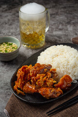 Dried squid baked with sweet and sour sauce Asian Seafood Concept.