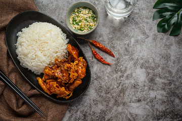 Dried squid baked with sweet and sour sauce Asian Seafood Concept.