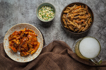 Beer with crispy fish hors d'oeuvres, World Beer Day.