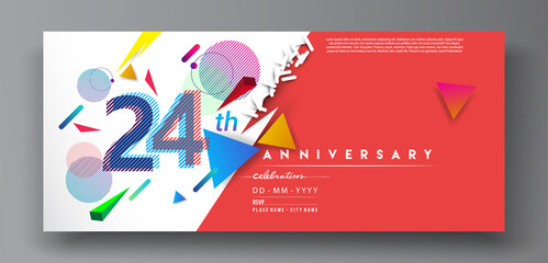 24th years anniversary logo, vector design birthday celebration with colorful geometric isolated on white background.