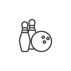 The bowling line icon. linear style sign for mobile concept and web design. Bowling Pin and Ball outline vector icon. Symbol, logo illustration. Vector graphics