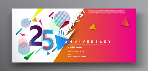 25th years anniversary logo, vector design birthday celebration with colorful geometric isolated on white background.
