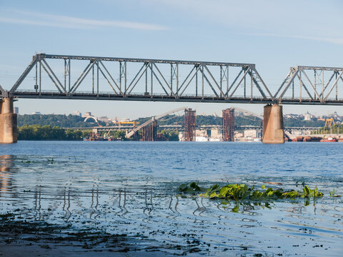 Fragment of the railroad truss bridge across river, Kyiv, Ukraine