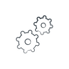 Gear symbol teamwork icon. Hand drawn and brush style in black and white. Stock vector illustration isolated on white background.