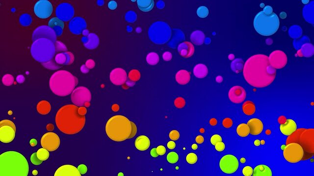 Cartoon animation of beautiful multi-colored circles like paint bubbles or dye droplets in liquid. 4k looped abstract creative background. Luma matte as alpha channel. Particles increase and decrease