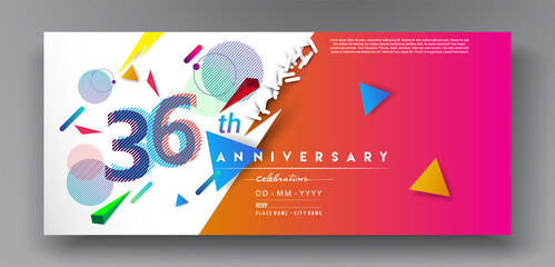 36th years anniversary logo, vector design birthday celebration with colorful geometric isolated on white background.