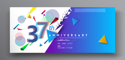 37th years anniversary logo, vector design birthday celebration with colorful geometric isolated on white background.