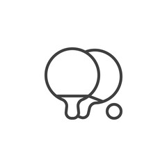 Ping pong game line icon. linear style sign for mobile concept and web design. Ping pong, racket and ball outline vector icon. Symbol, logo illustration. Vector graphics