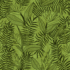 Tropical seamless pattern. Leaves of a palm tree. Vector stock illustration eps 10. Hand drawing