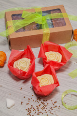 A beautiful dessert made of sweets in the form of roses. Valentine's Day Gift