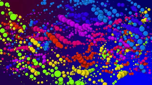 Cartoon animation of beautiful multi-colored circles like paint bubbles or dye droplets in liquid. 4k looped abstract creative background. Luma matte as alpha channel. Particles increase and decrease
