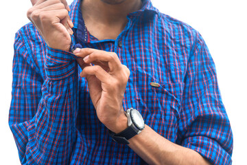 close up of man hand folding his shirt neat and clean.