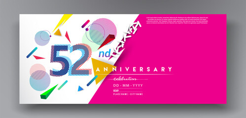 52nd years anniversary logo, vector design birthday celebration with colorful geometric isolated on white background.