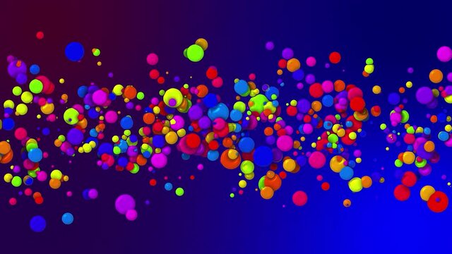 Cartoon animation of beautiful multi-colored circles like paint bubbles or dye droplets in liquid. 4k looped abstract creative background. Luma matte as alpha channel. Particles increase and decrease