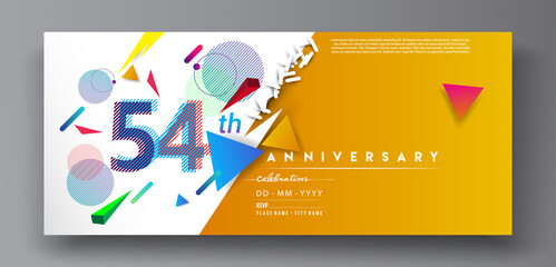 54th years anniversary logo, vector design birthday celebration with colorful geometric isolated on white background.