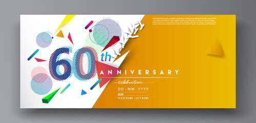 60th years anniversary logo, vector design birthday celebration with colorful geometric isolated on white background.