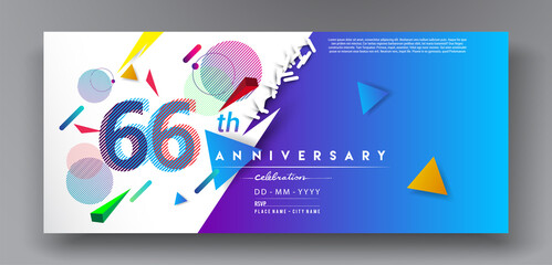 66th years anniversary logo, vector design birthday celebration with colorful geometric isolated on white background.