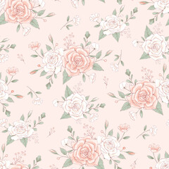 Obraz na płótnie Canvas Seamless pattern of delicate roses. Hand drawing