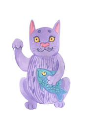 Yoga cats with fish