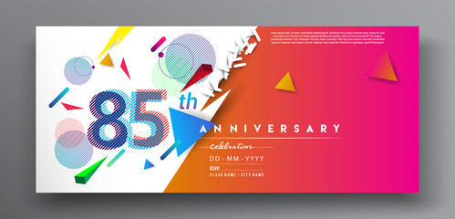 85th years anniversary logo, vector design birthday celebration with colorful geometric isolated on white background.