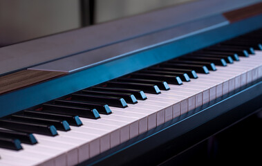 Piano keys on a beautiful colored background.