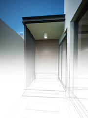 abstract sketch design of terrace ,3d rendering