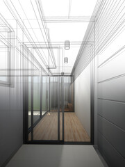 abstract sketch design of interior house ,3d rendering