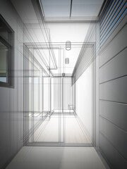abstract sketch design of interior house ,3d rendering