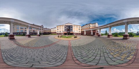 full seamless spherical hdri panorama 360 degrees angle view near historical building with columns...