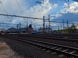 Fototapeta na wymiar Multiple train tracks leading to the main station