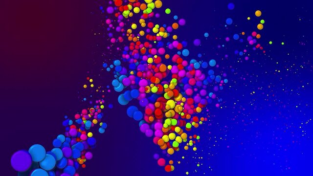 Cartoon animation of beautiful multi-colored circles like paint bubbles or dye droplets in liquid. 4k looped abstract creative background. Luma matte as alpha channel. Particles increase and decrease