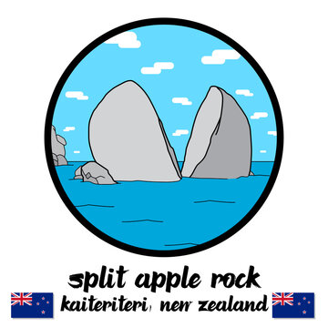 Circle Icon Split Apple Rock. Vector Illustration