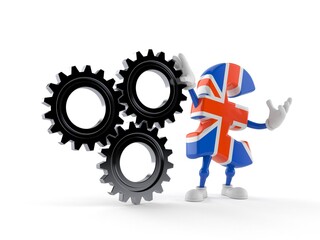 Pound currency character with gear wheels