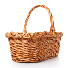 Big square brown wicker basket made of vines on a white background.