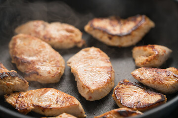 fying turkey fillet slices on nonstick pan