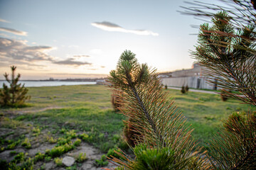 Beautiful landscape by the sea at sunset.