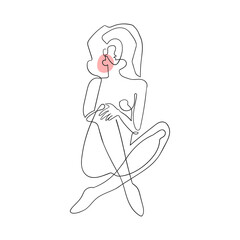 Vector outline black and white illustration of woman body. One line drawing isolated on white background. Use it for design card, poster, banner, social Media post, fashion print, beaty salon logo