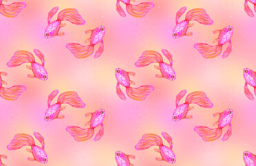 Seamless pattern with goldfish veiled tails.