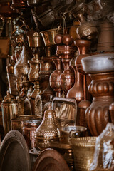 Decorative elements on the souk (market) in the old town, Medina in Morocco. Jug for brewing the tea.