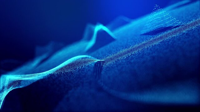 4k seamless looped science-fiction blue background. Glow particles form surface as futuristic landscape in digital space or hologram like element of information graphics on sci-fi screen HUD.
