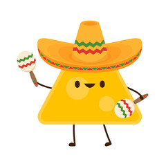 Nacho character design. Nachos on white background. Mexican hat.