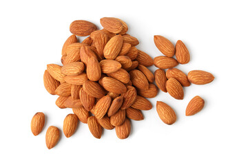 Almond lays the top corner shooting pile on the white background with clipping path suitable for product