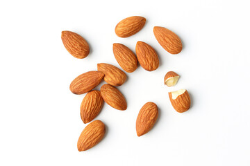 Almond lays the top corner shooting pile on the white background with clipping path suitable for...