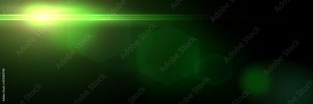Wall mural exotic green lens flare effect overlay texture banner with hexagonal bokeh effect in front of a blac