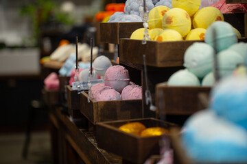 Handmade cosmetics salt bombs for the bath