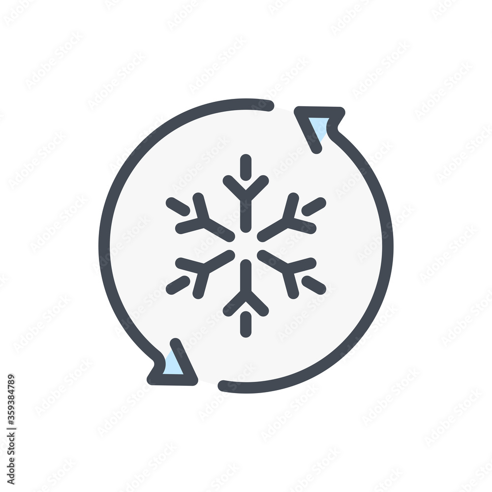 Poster re-freezing color line icon. snowflake with rotation vector outline colorful sign.